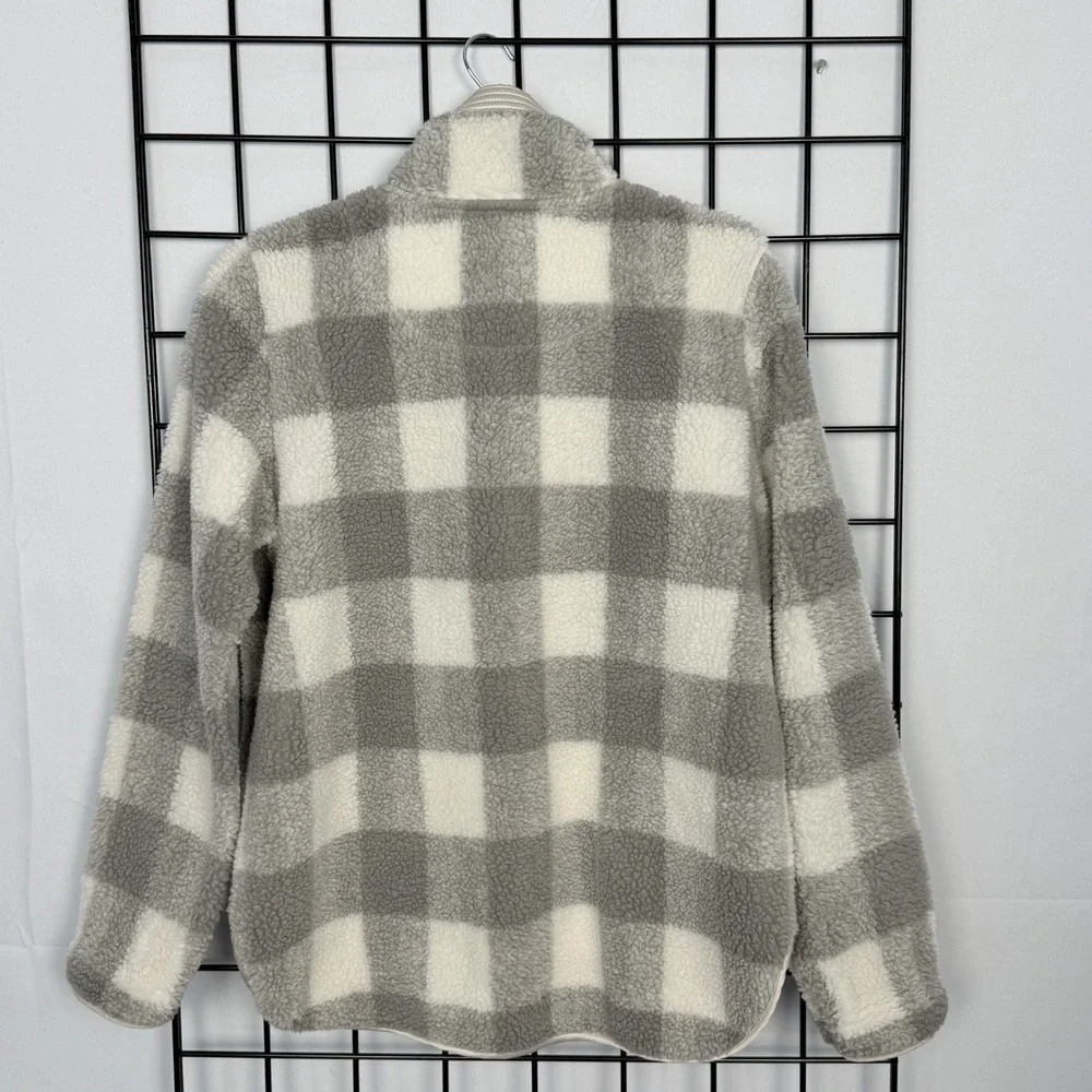 Abercrombie & Fitch Sherpa 1/4 Zip Pullover Womens Small Gray Buffalo Plaid Cozy